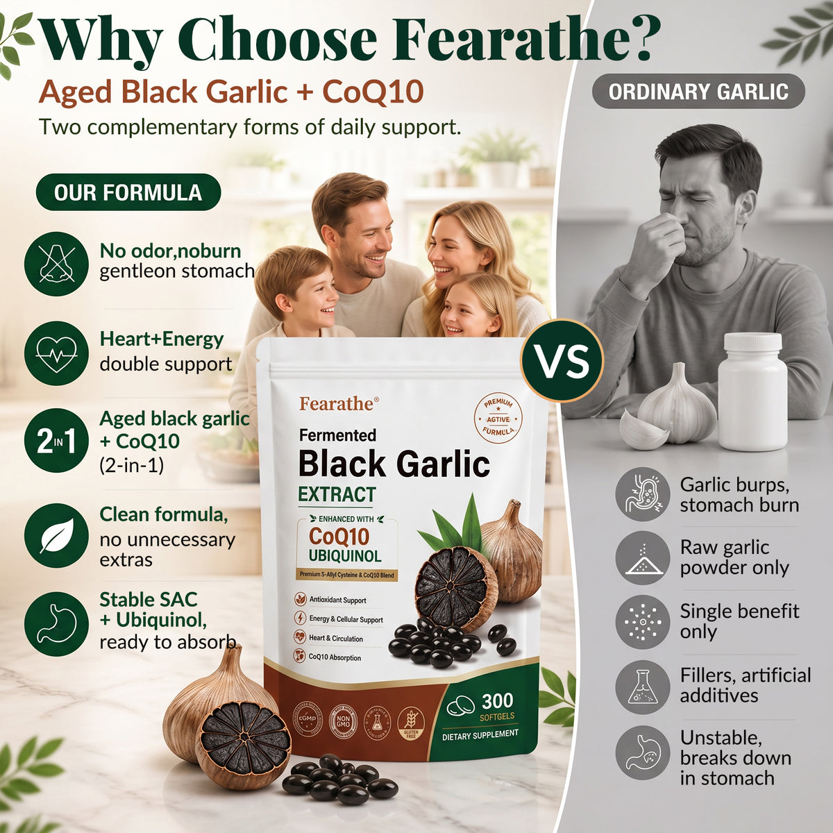 Fermented Black Garlic Extract Softgels – CoQ10 & K2 | Fearathe